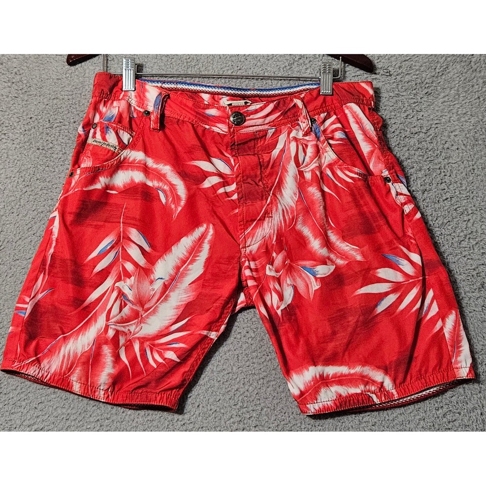 Diesel Industry Beachwear Swim Trunks Board Shorts Hawaiian Red Men's‎ Size 32